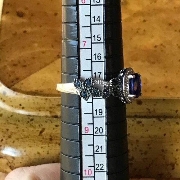 Genuine Blue Spinel Blue Sapphire Sterling Silver Ring Size 8 - Picture 7 of 8